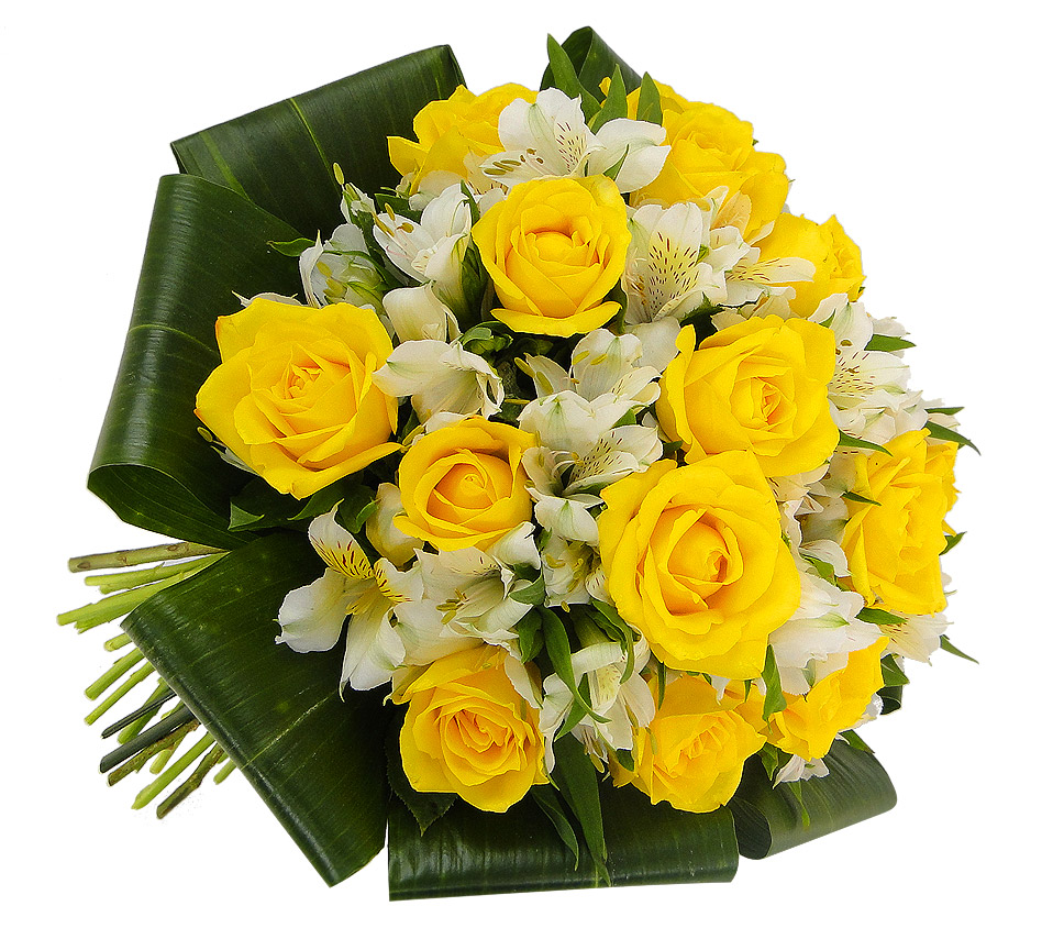 Μπουκέτο με κίτρινα τριαντάφυλλα και αστρομέρια