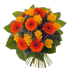 Bouquet of yellow roses and gerberas