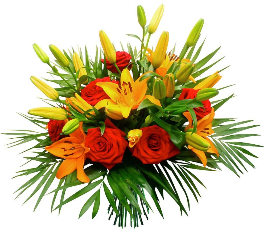 Bouquet of lilium and roses .