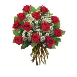 Μπουκέτο με κόκκινα τριαντάφυλλα και γυψοφύλλη