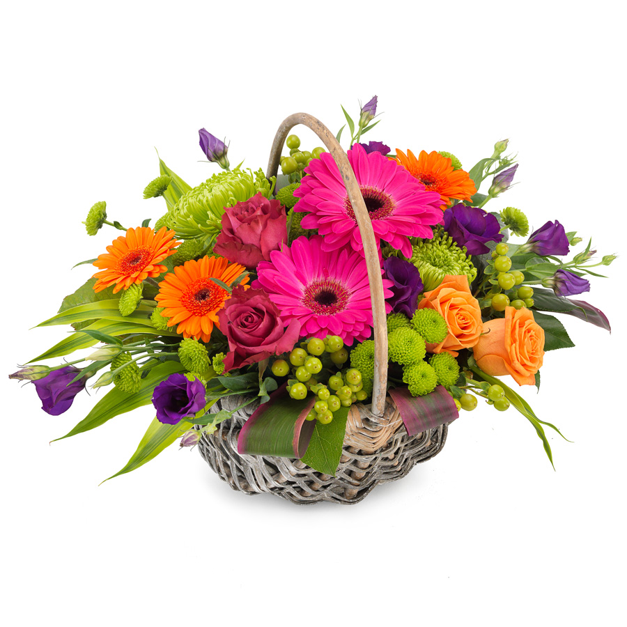 Composition in a basket with flowers