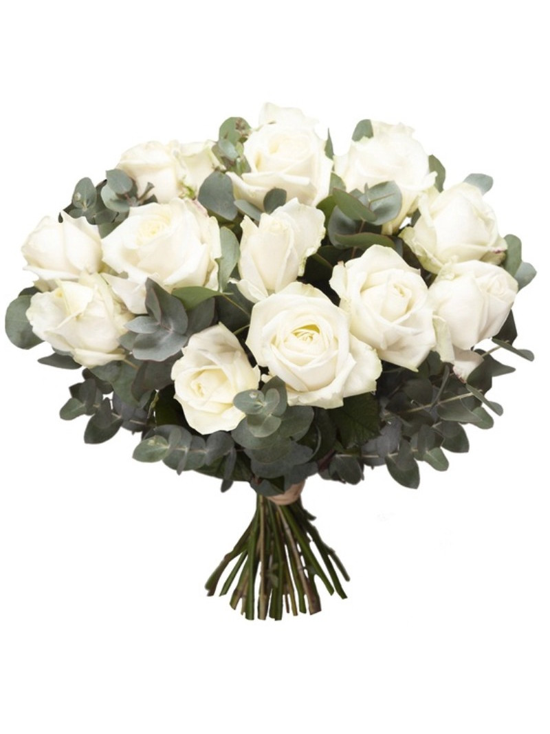 Μπουκέτο με λευκά τριαντάφυλλα & ευκάλυπτο